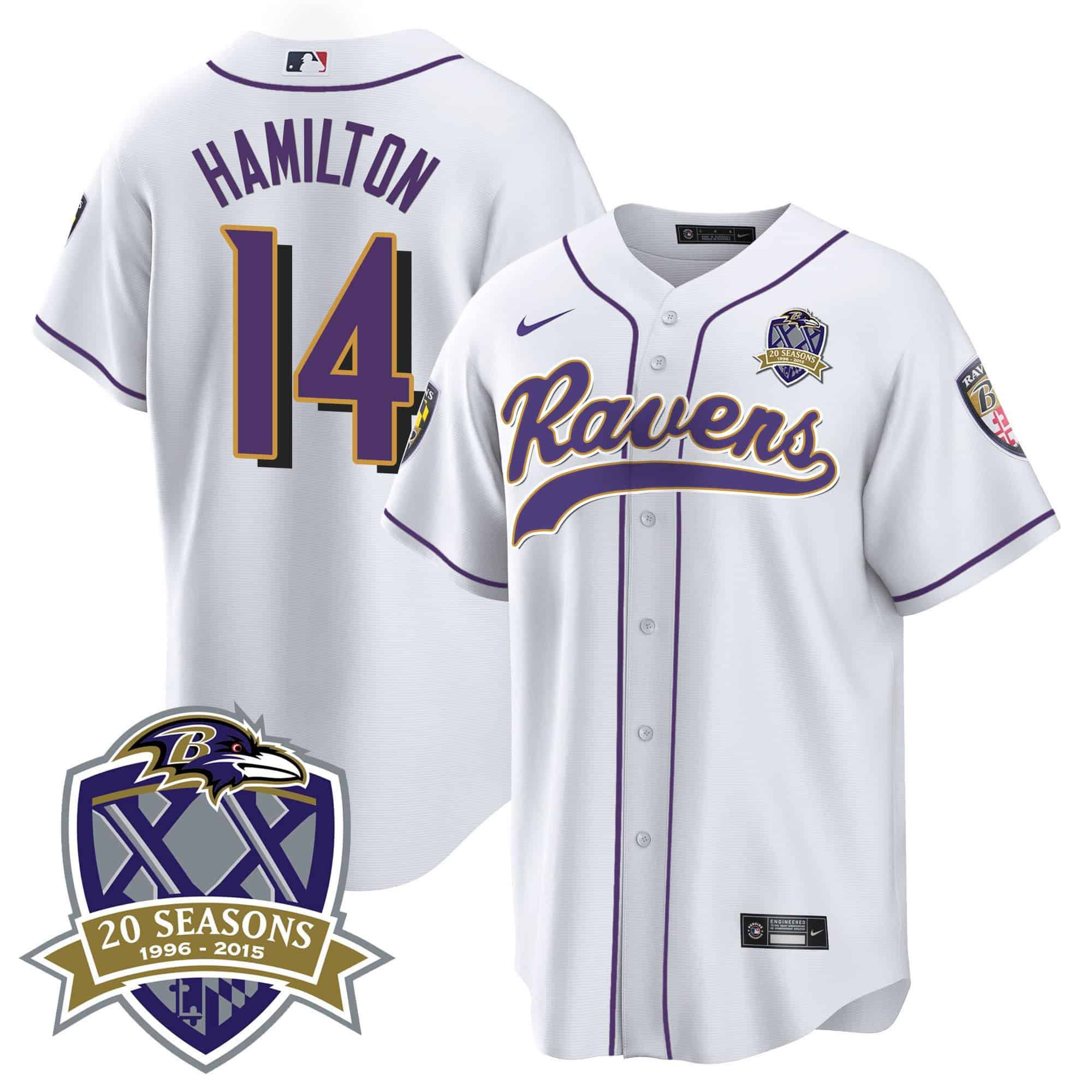 Men Baltimore Ravens #14 Hamilton White 2024 Nike 20th Season Patch Baseball NFL Jersey